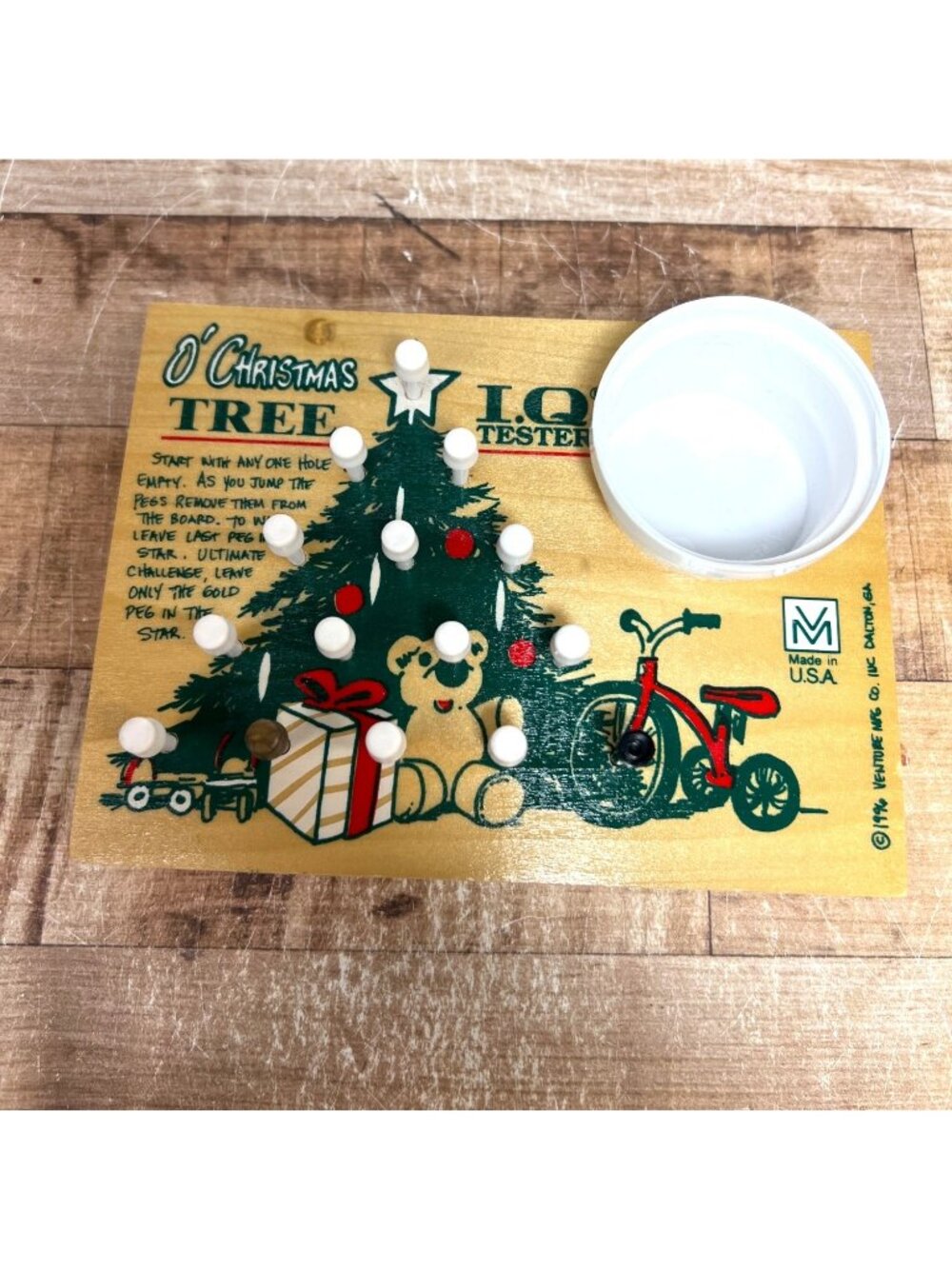 VTG O Christmas Tree IQ Tester Wooden Peg Game By Venture Mfg 1996 Made In USA